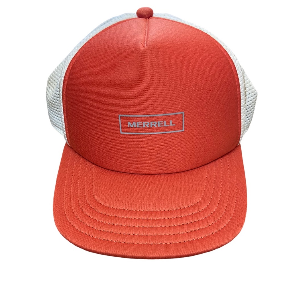 MERRELL Orange & White Trucker Style Strap Back Hiking Baseball Hat MINTY